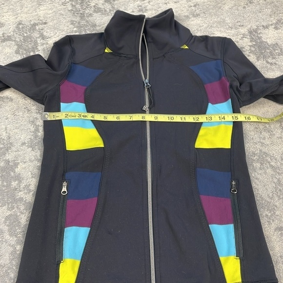 Lululemon Nice Asana Jacket Black Pow Stripe Split Pea Full Zip Thumb Holes - Picture 8 of 14
